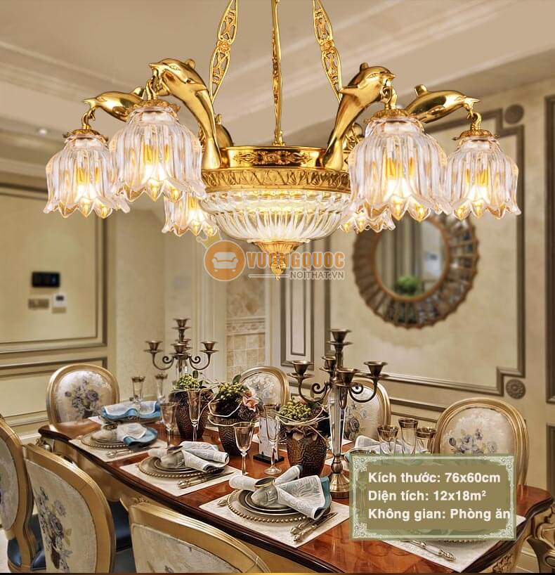 Đèn chùm đồng hiện đại hoa thủy tinh abr181-6